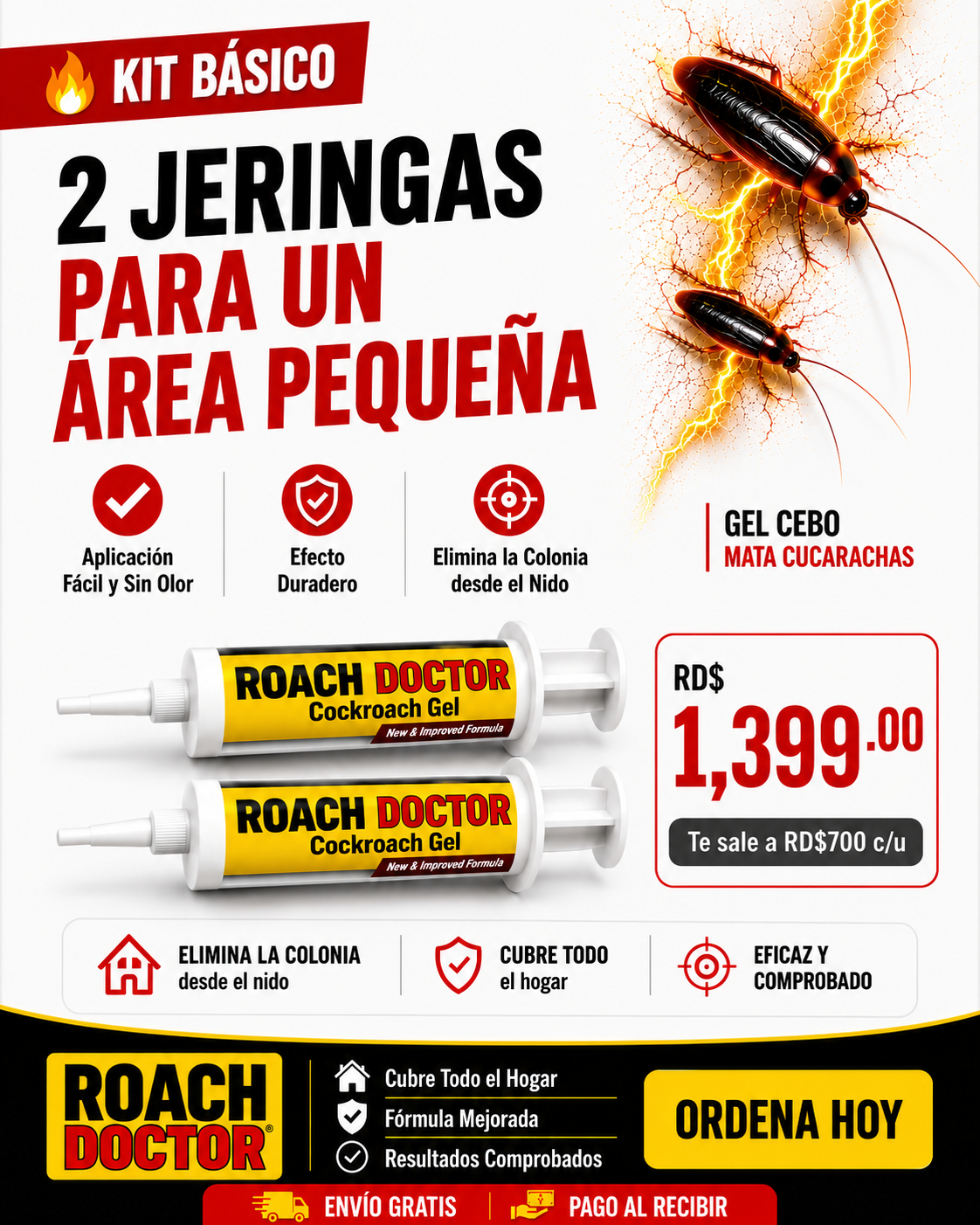 V2 Roach Doctor | Gel Cebo Mata Cucarachas Rápido