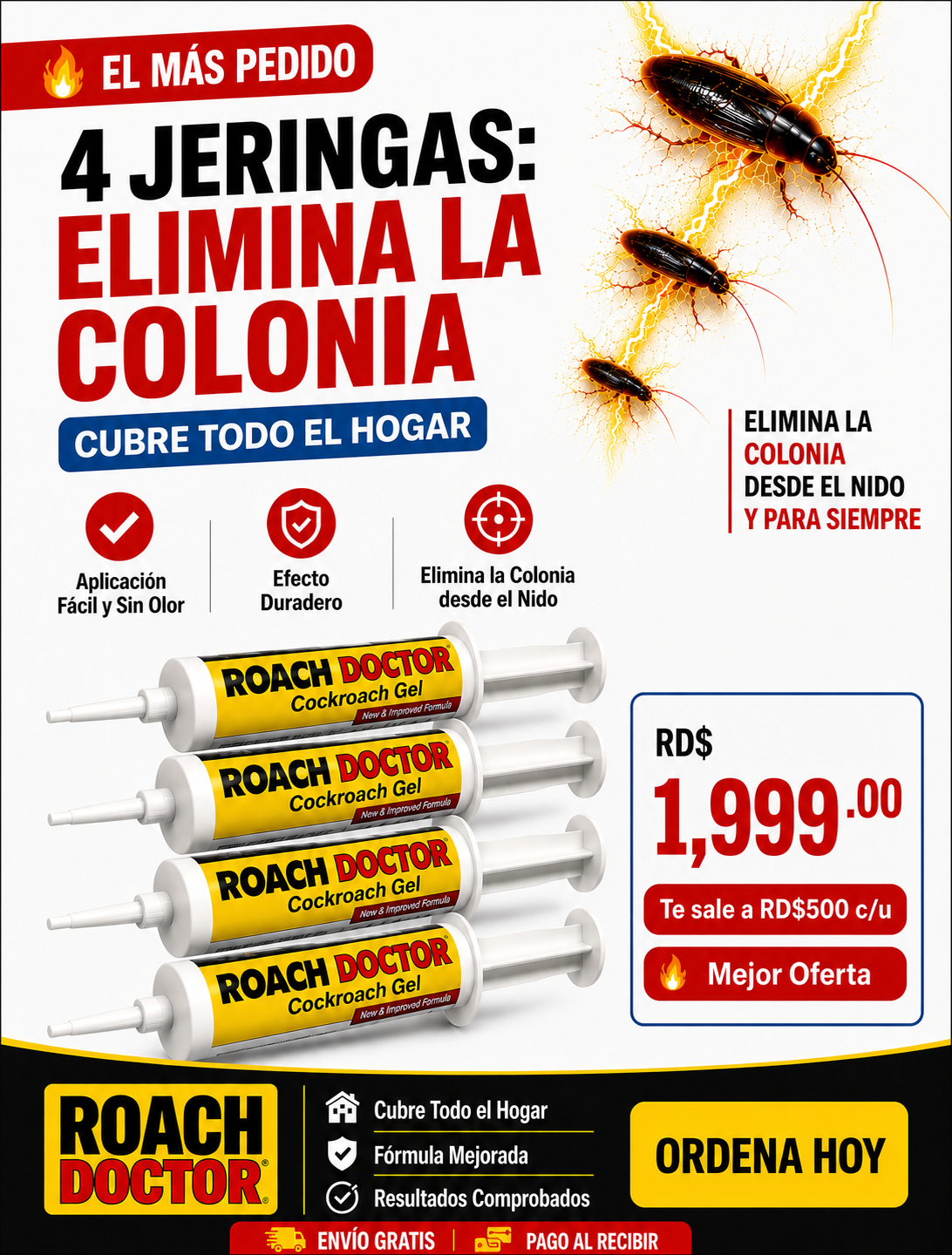 V2 Roach Doctor | Gel Cebo Mata Cucarachas Rápido