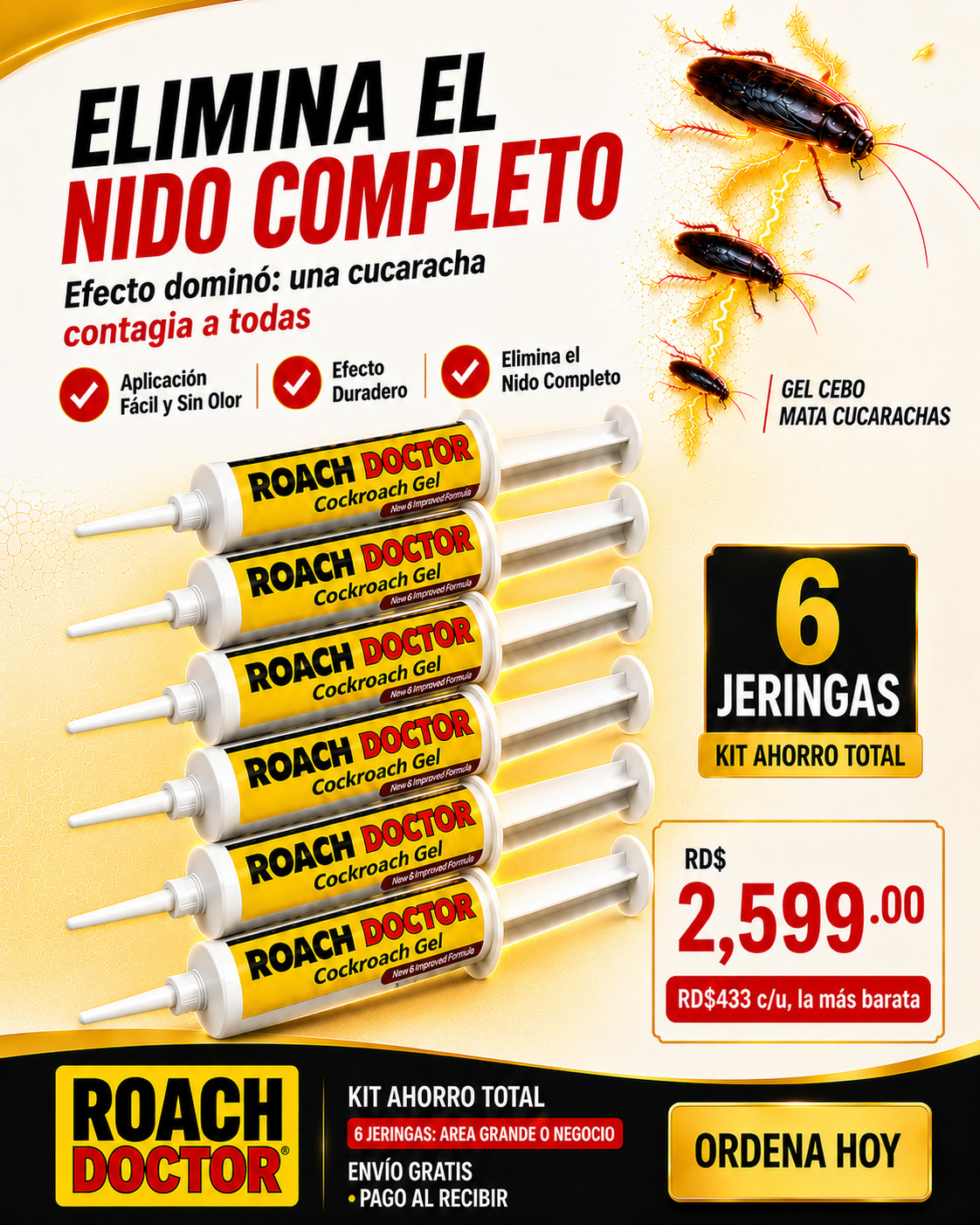 V2 Roach Doctor | Gel Cebo Mata Cucarachas Rápido